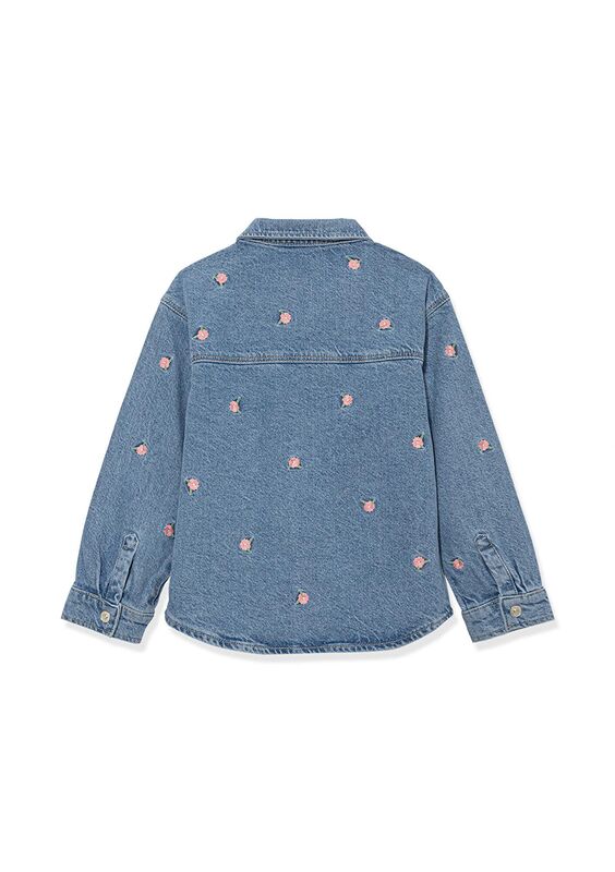 LULU Kız Çocuk Flower Embroidery Denim Denim Gömlek - M7210002