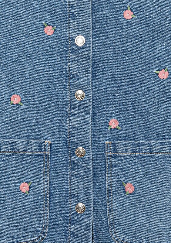 LULU Kız Çocuk Flower Embroidery Denim Denim Gömlek - M7210002