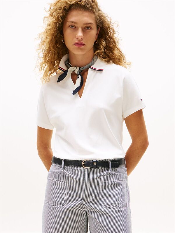 Tommy Hilfiger - LYOCELL TIPPING OPEN SS POLO Kadın Beyaz Polo - WW0WW46512