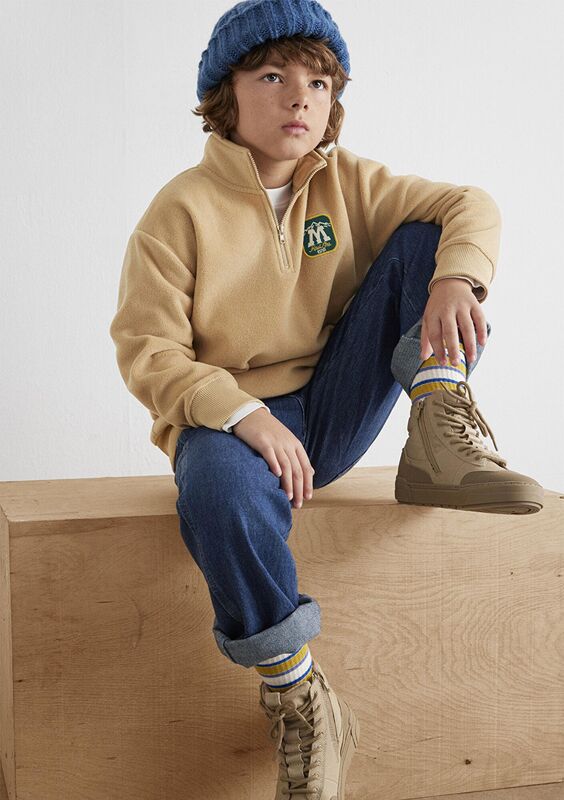 M ARMALI YARI FERMUARLI POLAR SWEATSHIRT Erkek Çocuk Bej Sweatshirt - M6S10153