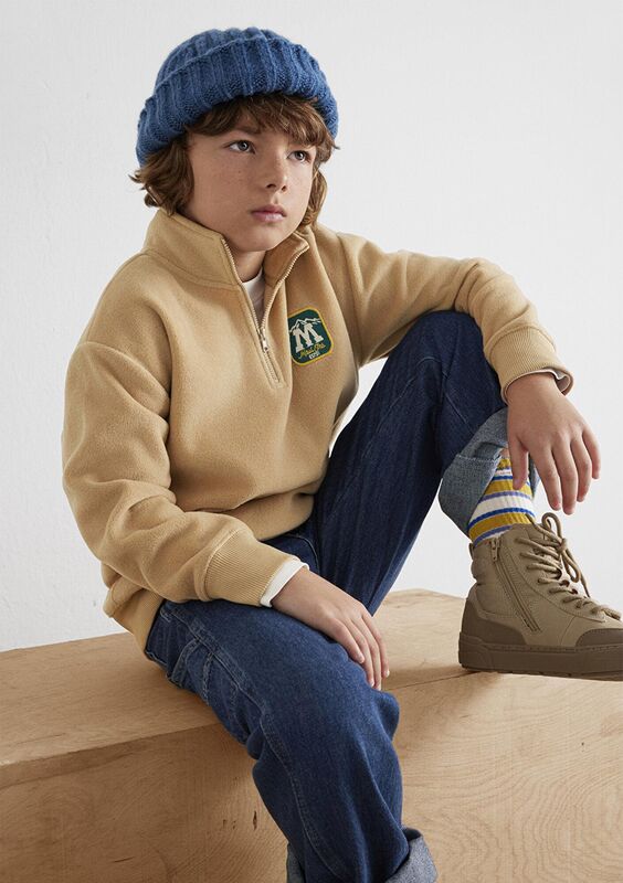 M ARMALI YARI FERMUARLI POLAR SWEATSHIRT Erkek Çocuk Bej Sweatshirt - M6S10153