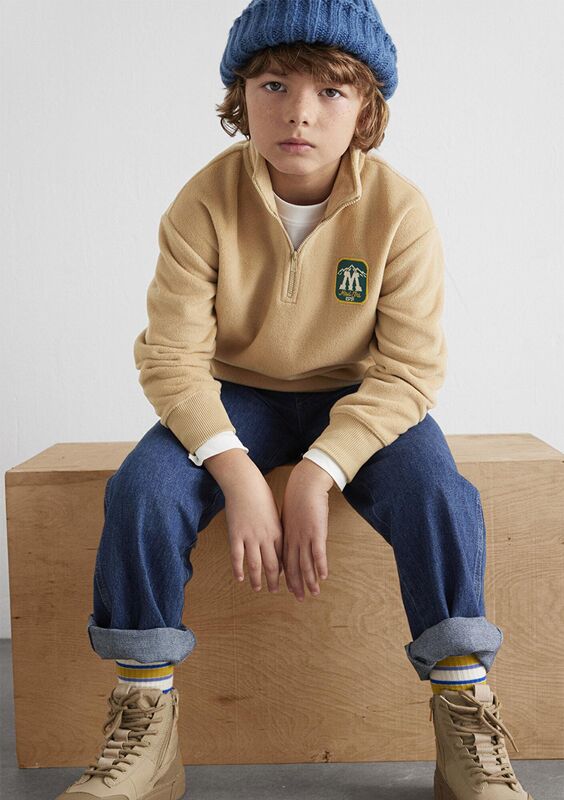 Mavi - M ARMALI YARI FERMUARLI POLAR SWEATSHIRT Erkek Çocuk Bej Sweatshirt - M6S10153