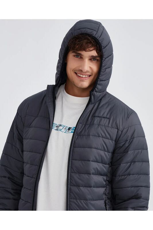 Skechers - M Essential Hooded Jacket Erkek Koyu Gri Ceket - S202063