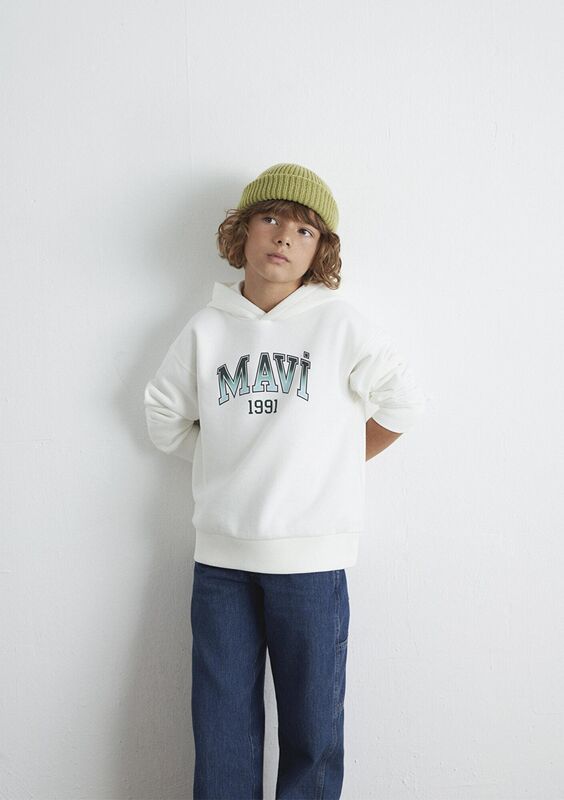 Mavi - MAVI 1991 BASKILI KAPŞONLU SWEATSHIRT Erkek Çocuk Beyaz Sweatshirt - M6S10167