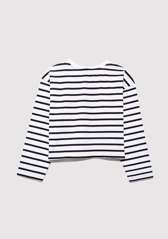 MAVİ BASKILI ÇİZGİLİ CROP UK LOGO TİŞÖRT Kız Çocuk Siyah T-Shirt - M7610270