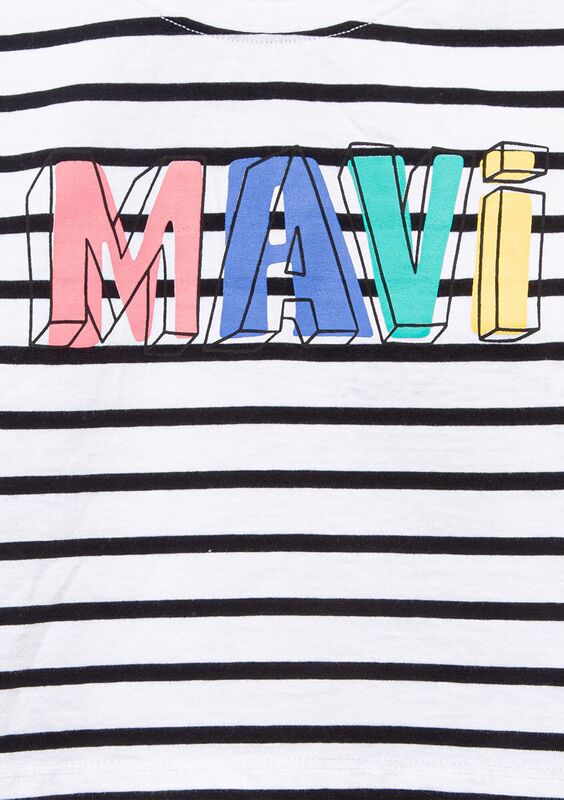MAVİ BASKILI ÇİZGİLİ CROP UK LOGO TİŞÖRT Kız Çocuk Siyah T-Shirt - M7610270