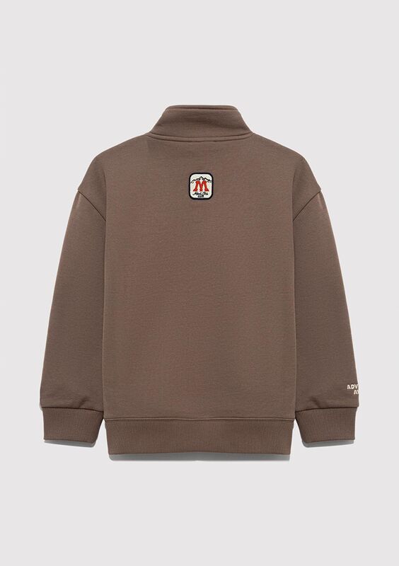 MAVİ BASKILI YARI FERMUARLI SWEATSHIRT Erkek Çocuk Kahverengi Sweatshirt - M6S10151