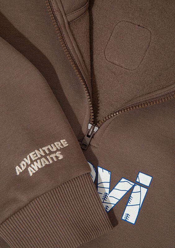 MAVİ BASKILI YARI FERMUARLI SWEATSHIRT Erkek Çocuk Kahverengi Sweatshirt - M6S10151