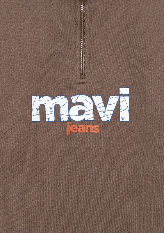MAVİ BASKILI YARI FERMUARLI SWEATSHIRT Erkek Çocuk Kahverengi Sweatshirt - M6S10151