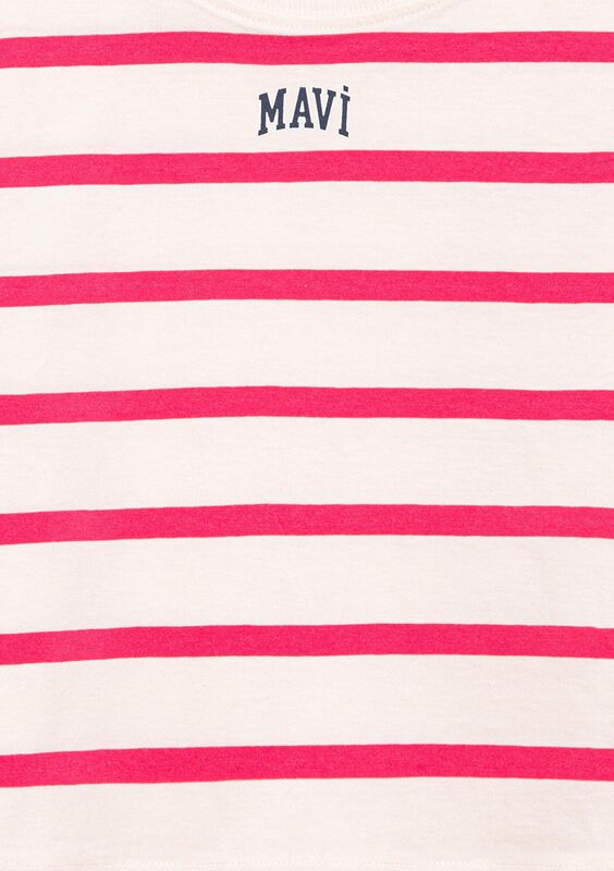 MAVİ LOGO BASKILI ÇİZGİLİ CROP TİŞÖRT Kız Çocuk Pembe T-Shirt - M7610182