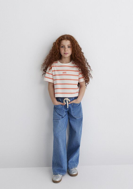 MAVİ LOGO BASKILI ÇİZGİLİ CROP TİŞÖRT Kız Çocuk Turuncu T-Shirt - M7610182