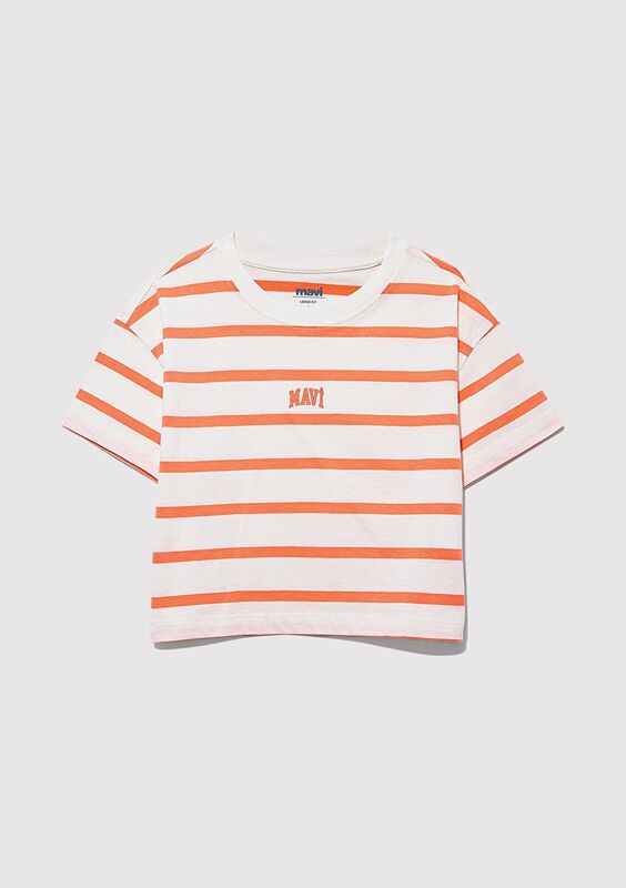MAVİ LOGO BASKILI ÇİZGİLİ CROP TİŞÖRT Kız Çocuk Turuncu T-Shirt - M7610182