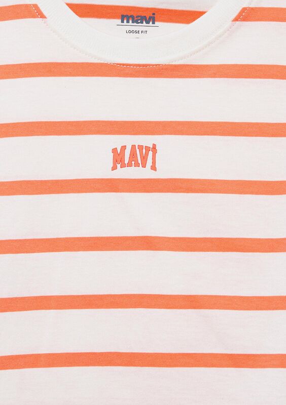 MAVİ LOGO BASKILI ÇİZGİLİ CROP TİŞÖRT Kız Çocuk Turuncu T-Shirt - M7610182