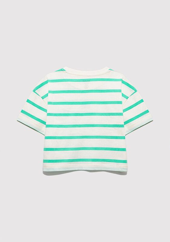 MAVİ LOGO BASKILI ÇİZGİLİ CROP TİŞÖRT Kız Çocuk Yeşil T-Shirt - M7610182
