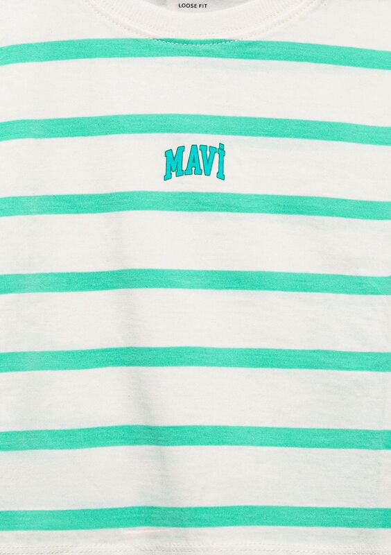 MAVİ LOGO BASKILI ÇİZGİLİ CROP TİŞÖRT Kız Çocuk Yeşil T-Shirt - M7610182