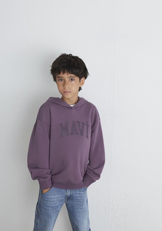 Mavi - MAVİ LOGO BASKILI KAPŞONLU SWEATSHIRT Erkek Çocuk Mor Sweatshirt - M6S10143