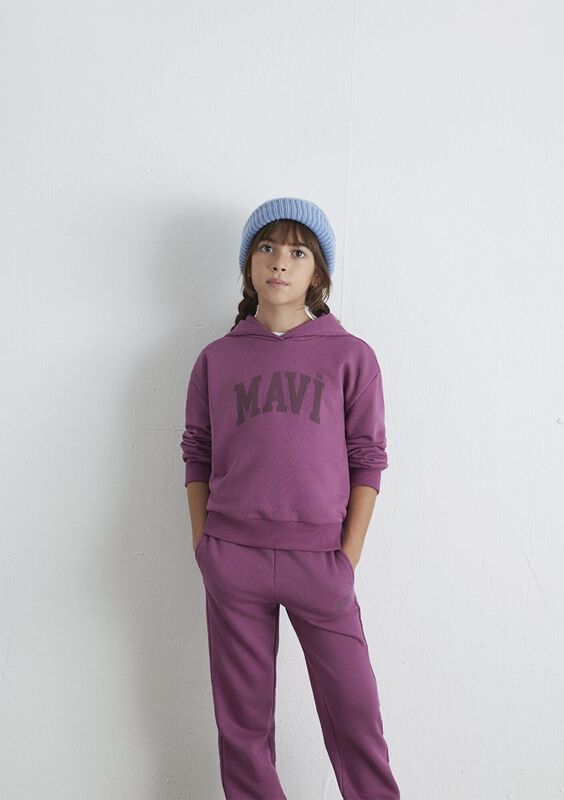 MAVİ LOGO BASKILI KAPŞONLU SWEATSHIRT Kız Çocuk Mor Sweatshirt - M7S10147
