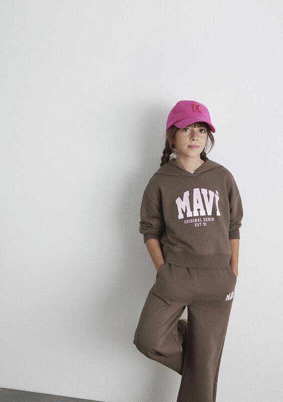 Mavi - MAVİ LOGO BASKILI KAPÜŞONLU CROP SWEATSH Kız Çocuk Kahverengi Sweatshirt - M7S10124
