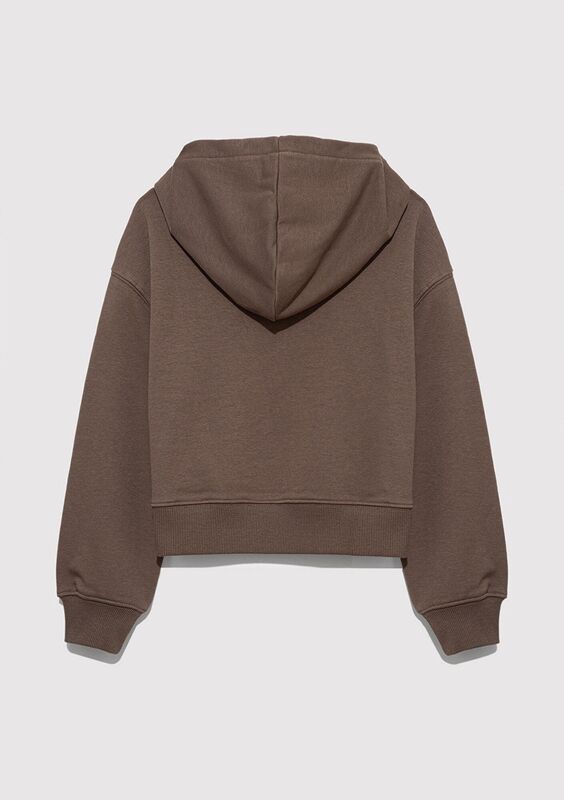 MAVİ LOGO BASKILI KAPÜŞONLU CROP SWEATSH Kız Çocuk Kahverengi Sweatshirt - M7S10124