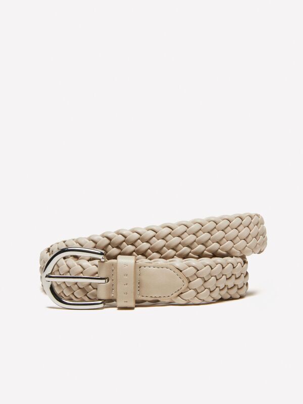 Sisley - Metal Tokalı Örgülü Eko-Deri Kemer Kadın Bej Kemer - 325P6QAJWL031