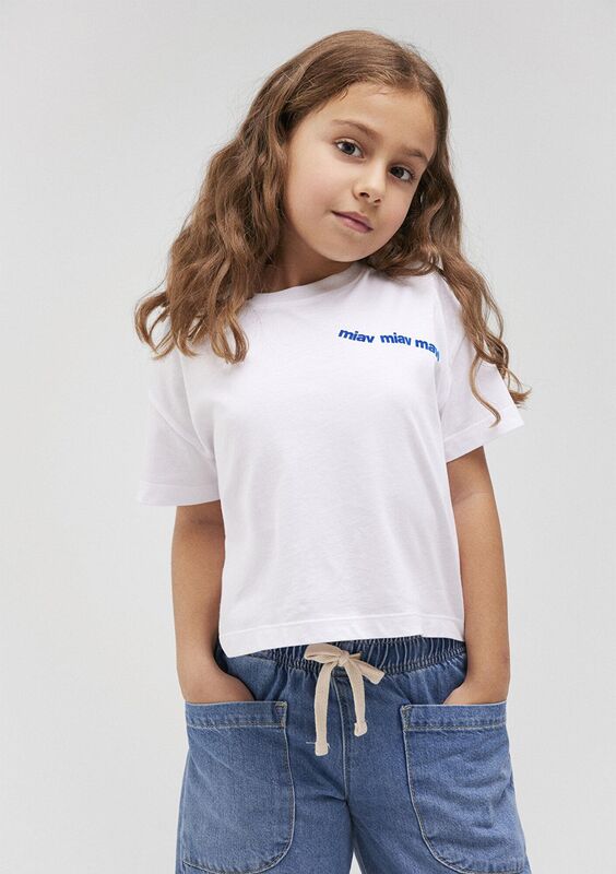 MIAV BASKILI CROP TİŞÖRT Kız Çocuk Beyaz T-Shirt - M7610180