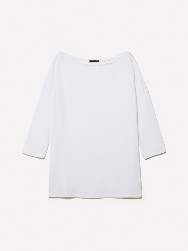 Modal Karışımlı Kayık Yaka Regular Fit T-Shirt Kadın Beyaz T-Shirt - 325P3QU4L12EE