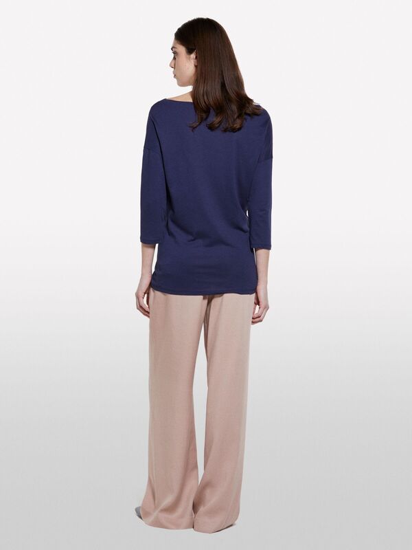 Modal Karışımlı Kayık Yaka Regular Fit T-Shirt Kadın LACİVERT T-Shirt - 325P3QU4L12EE