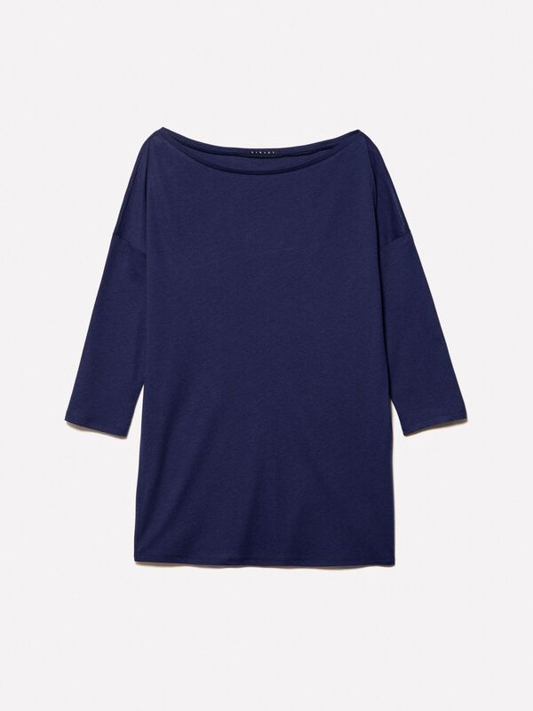 Modal Karışımlı Kayık Yaka Regular Fit T-Shirt Kadın LACİVERT T-Shirt - 325P3QU4L12EE