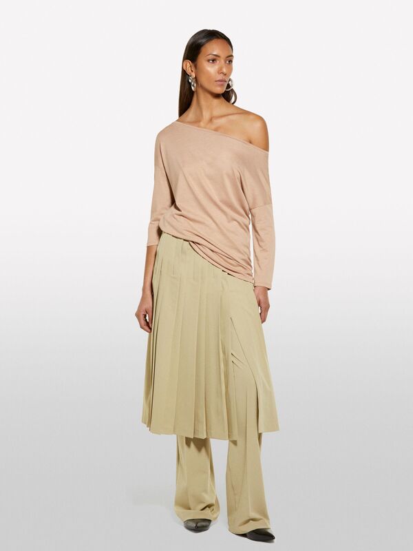 Modal Karışımlı Kayık Yaka Regular Fit T-Shirt Kadın Sütlü Kahve T-Shirt - 325P3QU4L12EE