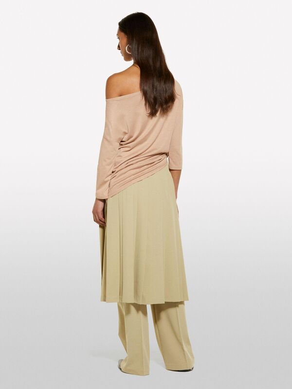 Modal Karışımlı Kayık Yaka Regular Fit T-Shirt Kadın Sütlü Kahve T-Shirt - 325P3QU4L12EE