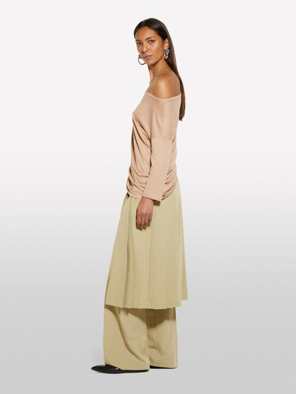 Modal Karışımlı Kayık Yaka Regular Fit T-Shirt Kadın Sütlü Kahve T-Shirt - 325P3QU4L12EE