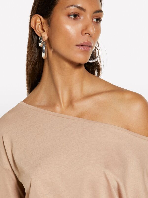 Modal Karışımlı Kayık Yaka Regular Fit T-Shirt Kadın Sütlü Kahve T-Shirt - 325P3QU4L12EE