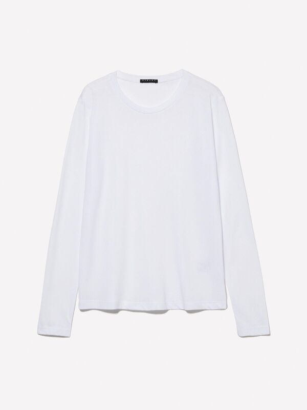 Modal Karışımlı Regular Fit Uzun Kollu T-Shirt Kadın Beyaz T-Shirt - 324A3QU4L102Y