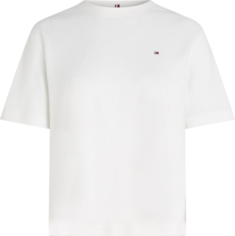 Tommy Hilfiger - MODERN INTERLOCK BOXY SS TEE Kadın Beyaz T-Shirt - WW0WW47458 Tommy Hilfiger - MODERN INTERLOCK BOXY SS TEE Kadın Beyaz T-Shirt - WW0WW47458