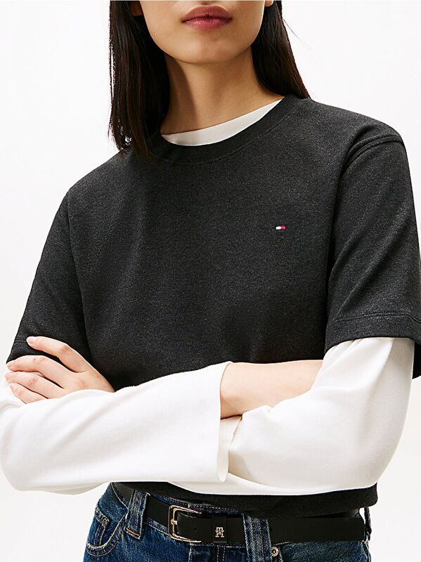 MODERN INTERLOCK BOXY SS TEE Kadın Gri T-Shirt - WW0WW47458