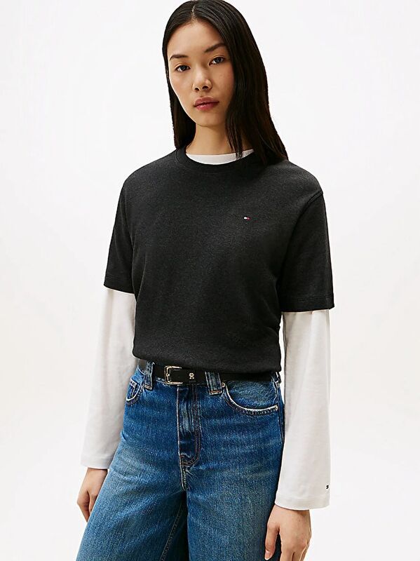 Tommy Hilfiger - MODERN INTERLOCK BOXY SS TEE Kadın Gri T-Shirt - WW0WW47458