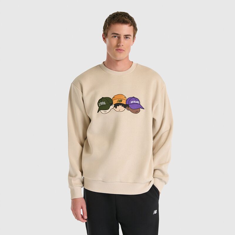 New Balance - NB Lifestyle Men Sweatshirt Erkek Bej Sweatshirt - MNC3505