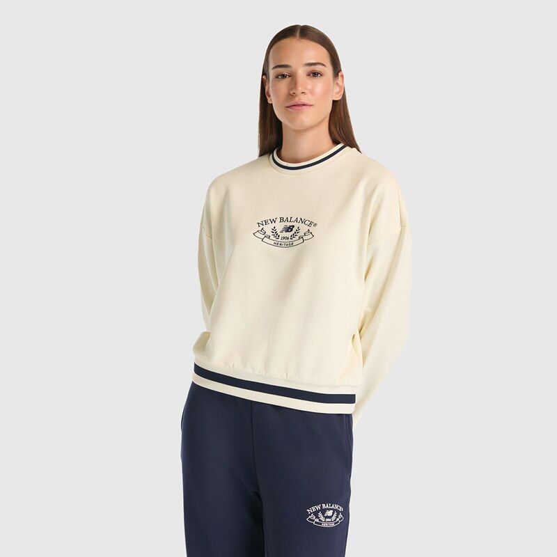 New Balance - NB Lifestyle Women Sweatshirt Kadın Bej Sweatshirt - WNC3501