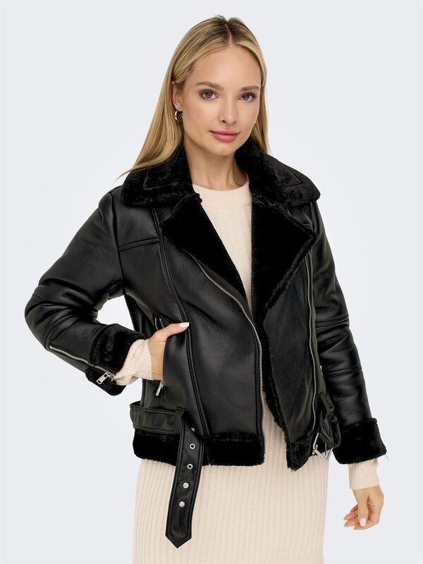 ONLAGNETE FAUX LEATHER BIKER JKT CS OTW Kadın Siyah Mont - 15260002