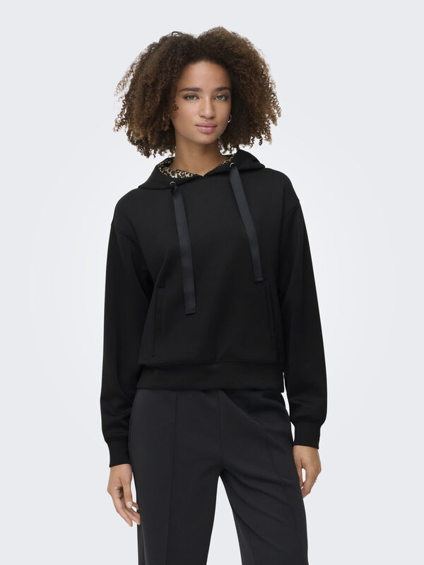 Only - ONLALINA LIFE LEO DETAIL HOOD BOX SWT Kadın Siyah Sweatshirt - 15364546