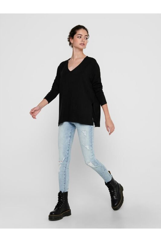 ONLAMALIA LS V-NECK CC KNT Kadın Siyah Kazak - 15219642