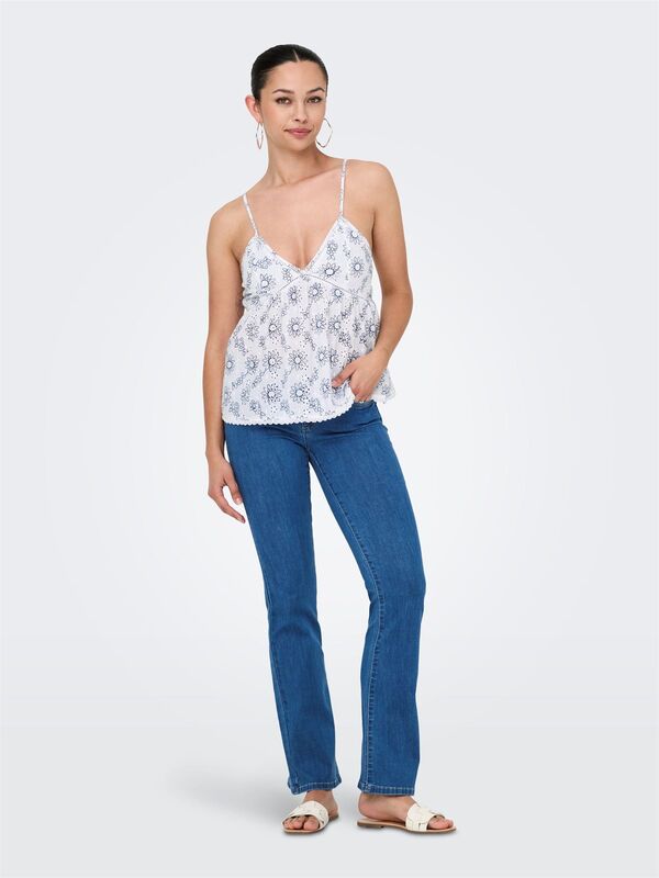 ONLANJA LIFE STRAP V-NECK SINGLET WVN Kadın Beyaz Bluz - 15344640