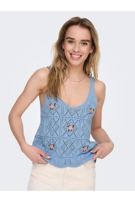 ONLARIBA LIFE SL EMB. TOP KNT Kadın Mavi Yelek - 15287517