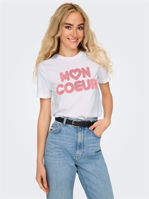Only - ONLARIYA LIFE REG S/S LOVE TOP BOX JRS Kadın Beyaz T-Shirt - 15343191