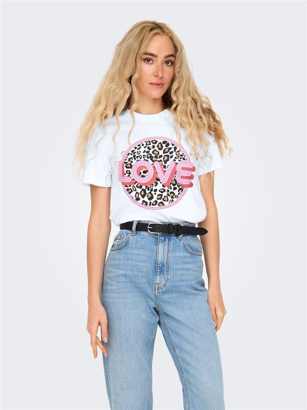 Only - ONLARIYA LIFE REG S/S LOVE TOP BOX JRS Kadın Beyaz T-Shirt - 15343191