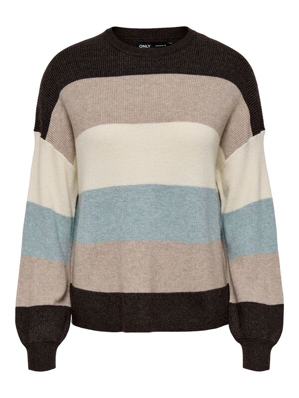 Only - ONLATIA L/S STRIPE PULLOV KNT NOOS Kadın Kahverengi UK Gömlek - 15220044