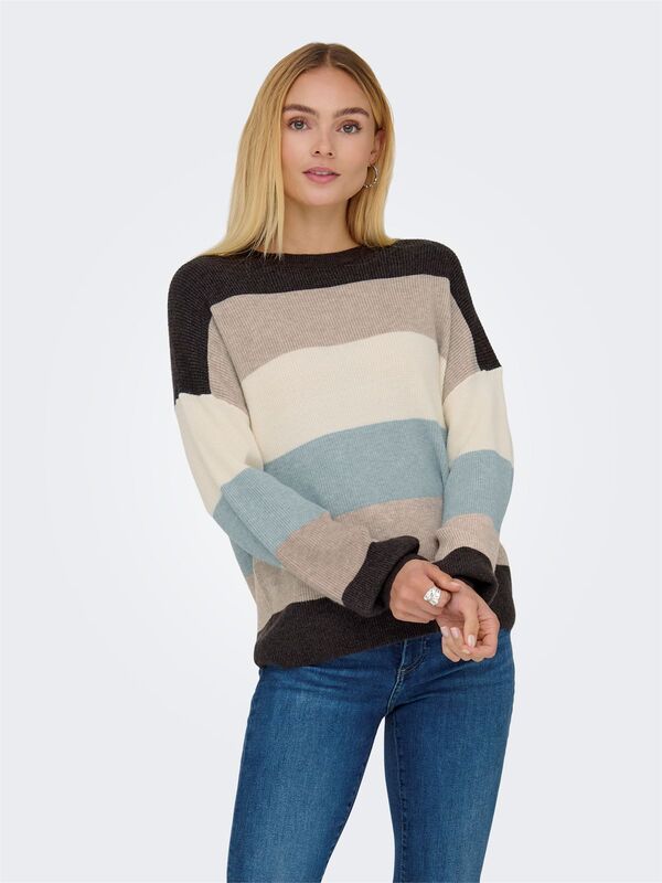 Only - ONLATIA L/S STRIPE PULLOV KNT NOOS Kadın Kahverengi UK Gömlek - 15220044