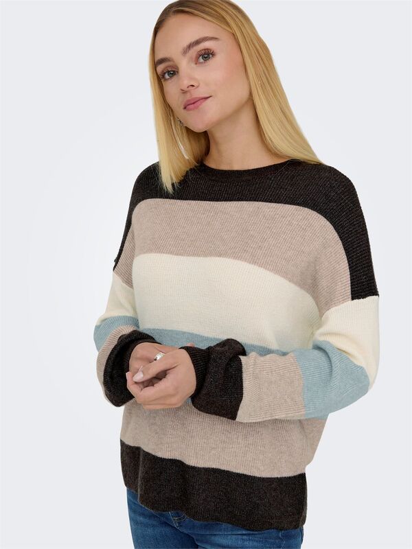 ONLATIA L/S STRIPE PULLOV KNT NOOS Kadın Kahverengi UK Gömlek - 15220044