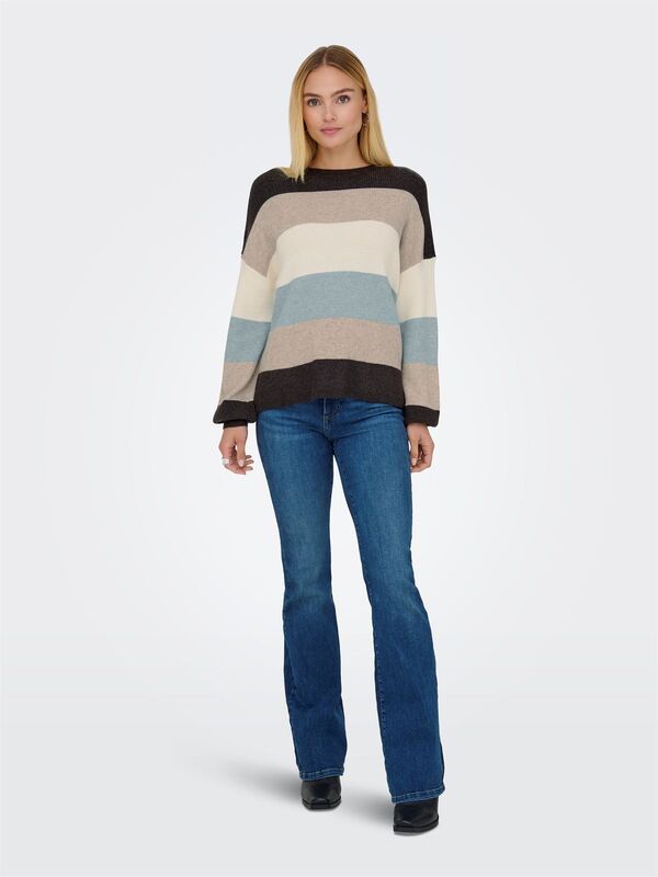 ONLATIA L/S STRIPE PULLOV KNT NOOS Kadın Kahverengi UK Gömlek - 15220044