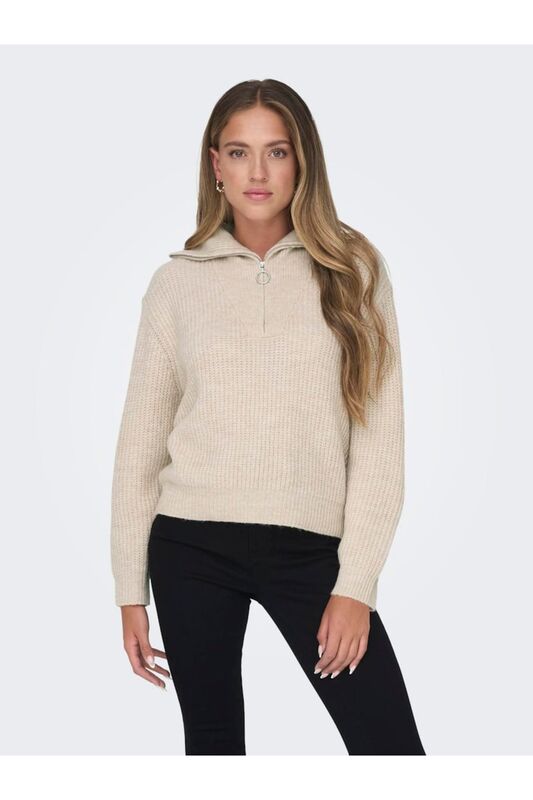 ONLBAKER L/S ZIP PULLOVER KNT NOOS Kadın Beyaz UK Gömlek - 15247008